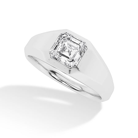 Asscher Lab-Grown Diamond Ring 18K Gold - White Gold 3D
