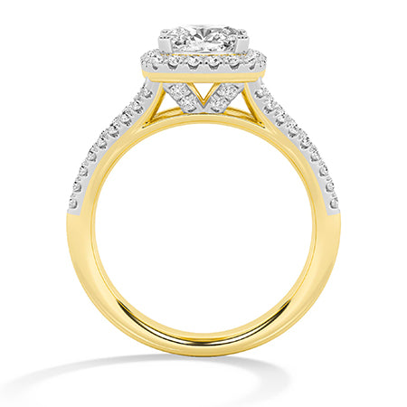 Cushion LG Diamond Ring in Yellow Gold - BH Diamond Center Antwerp