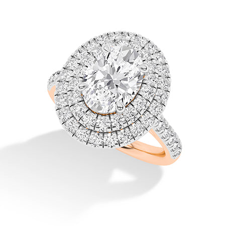 Oval Lab-Grown Diamond Ring 18K Gold - Rose Gold 3D