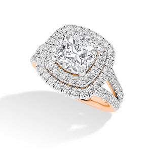 Cushion Lab-Grown Diamond Ring 18K Gold - Rose Gold 3D