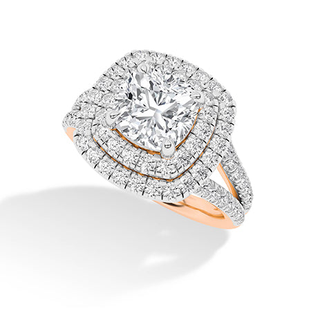 Cushion Lab-Grown Diamond Ring 18K Gold - Rose Gold 3D