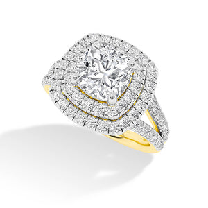 Cushion Lab-Grown Diamond Ring 18K Gold - Yellow Gold 3D