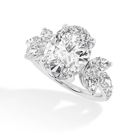 Oval Lab-Grown Diamond Ring 18K Gold - White Gold 3D