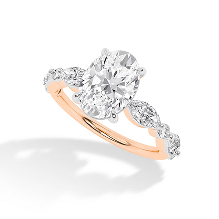 Oval Lab-Grown Diamond Ring 18K Gold - Rose Gold 3D