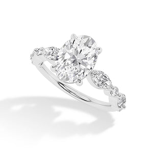 Oval Lab-Grown Diamond Ring 18K Gold - White Gold 3D
