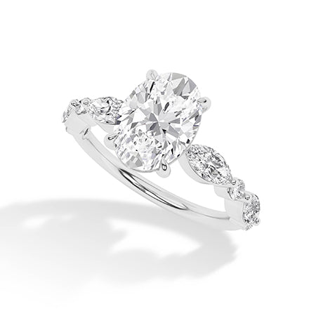 Oval Lab-Grown Diamond Ring 18K Gold - White Gold 3D