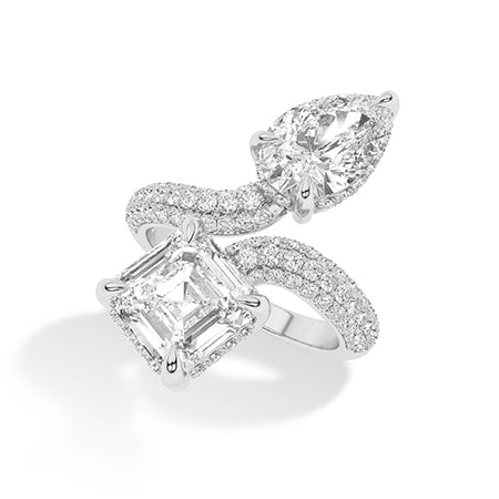 Asscher Lab-Grown Diamond Ring 18K Gold - White Gold 3D