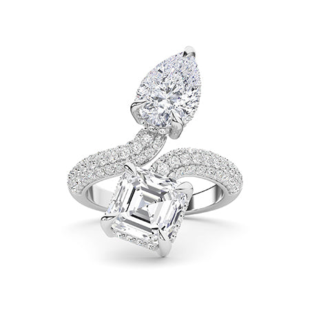 Asscher Lab-Grown Diamond Ring 18K Gold - White Gold Down