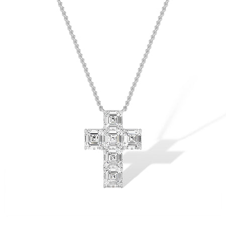 Asscher Lab-Grown Diamond Pendant 18K Gold - White Gold Front