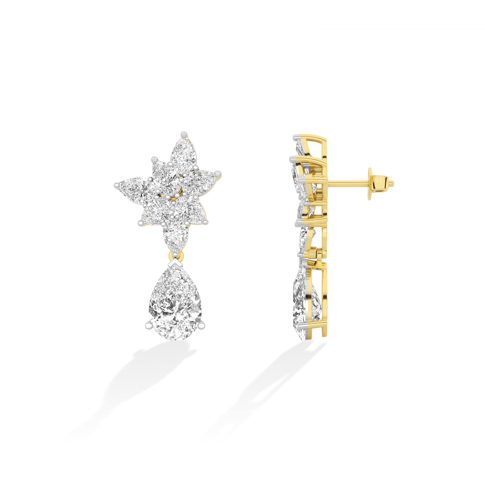 Pear LG Diamond Earrings in Yellow Gold - BH Diamond Center Antwerp