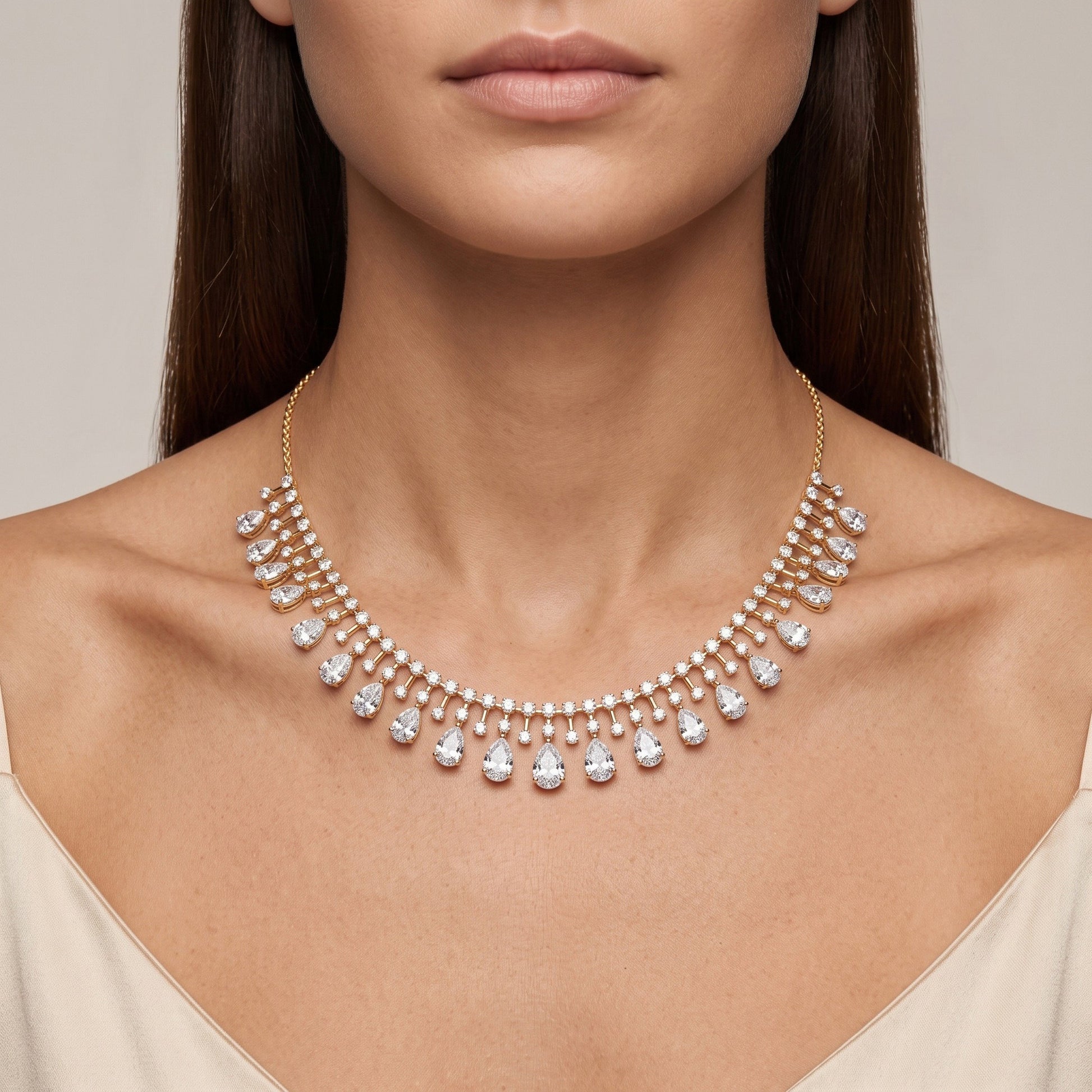 Pear LG Diamond Necklace worn on model