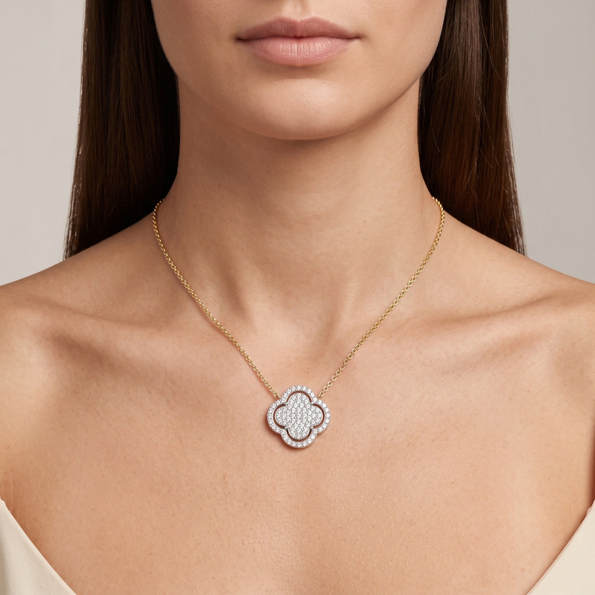 Round LG Diamond Pendant worn on model