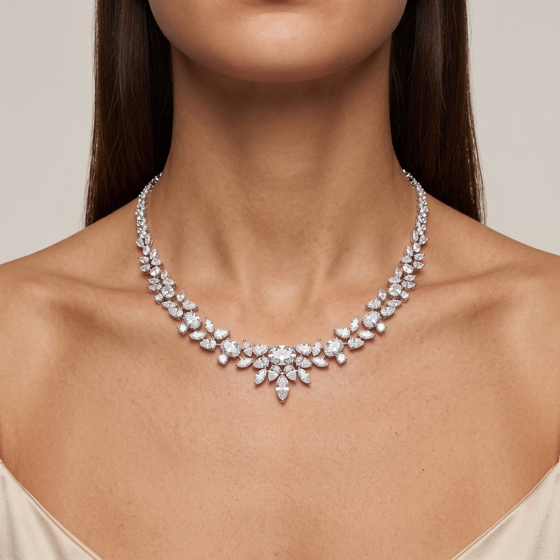 Pear LG Diamond Necklace worn on model