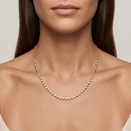 Round LG Diamond Necklace worn on model