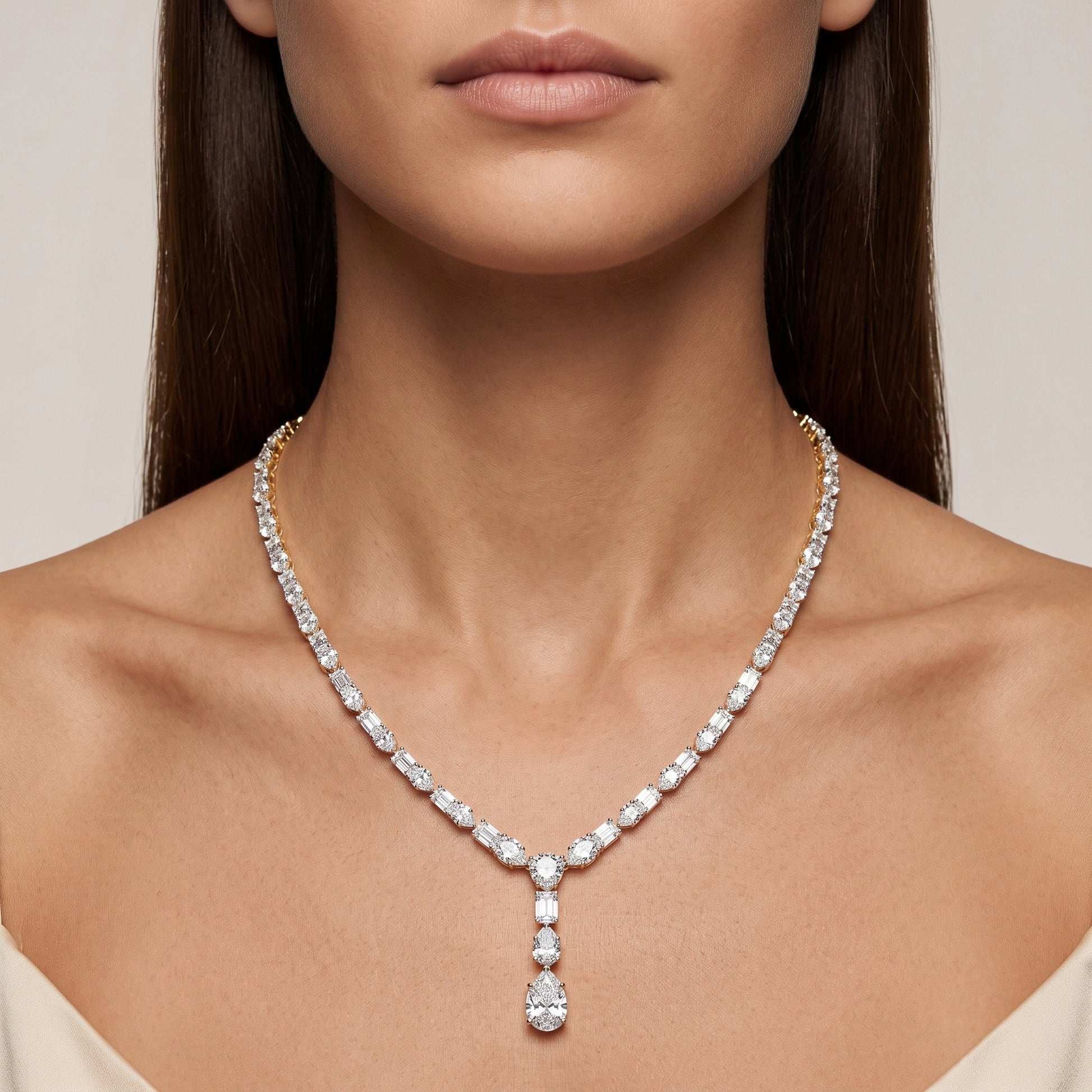 Round LG Diamond Necklace worn on model