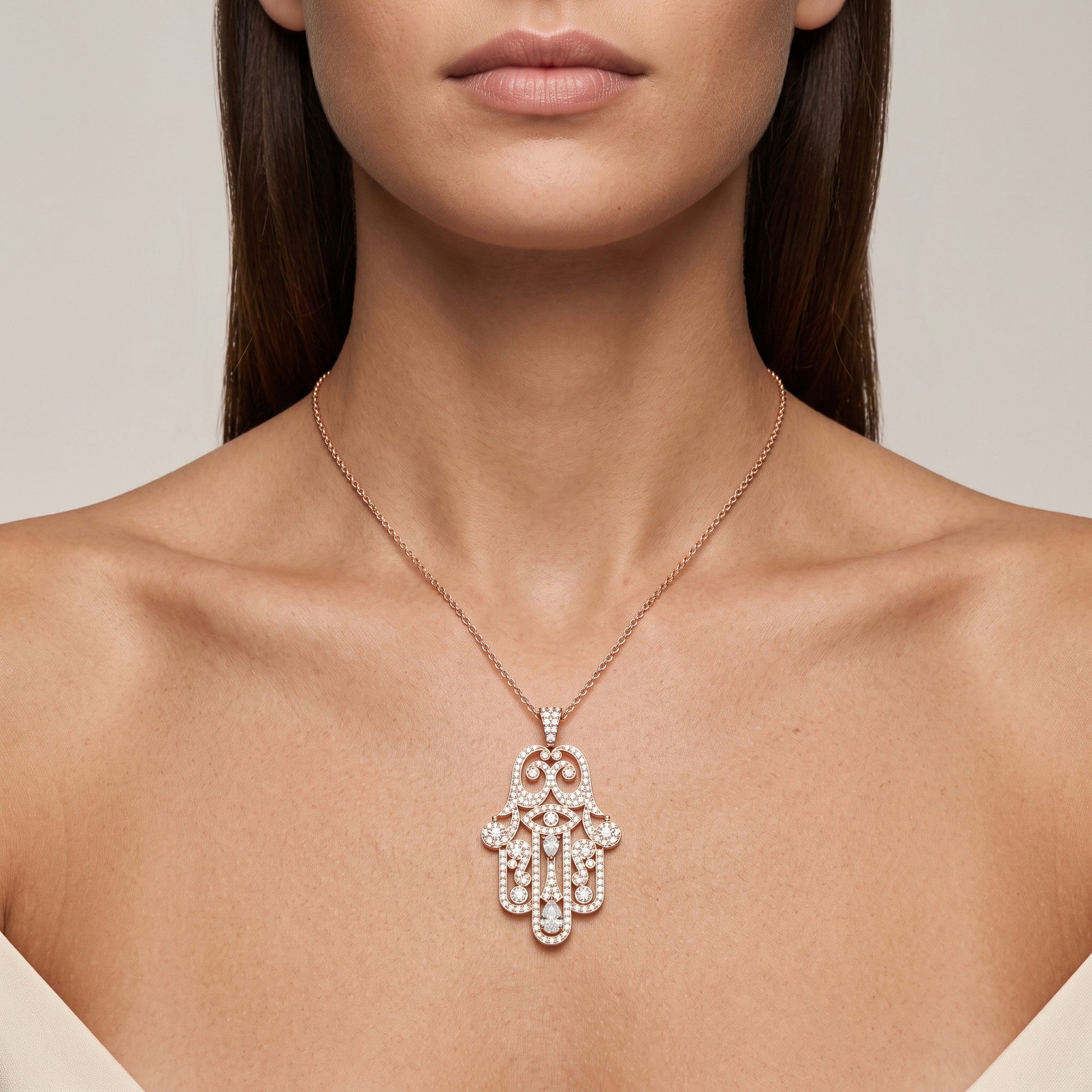 Round LG Diamond Pendant worn on model